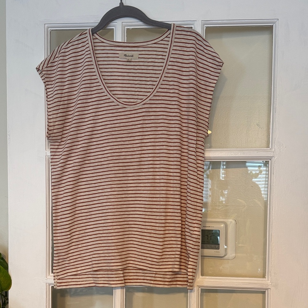 Madewell Red and White Striped Short Sleeve Tee